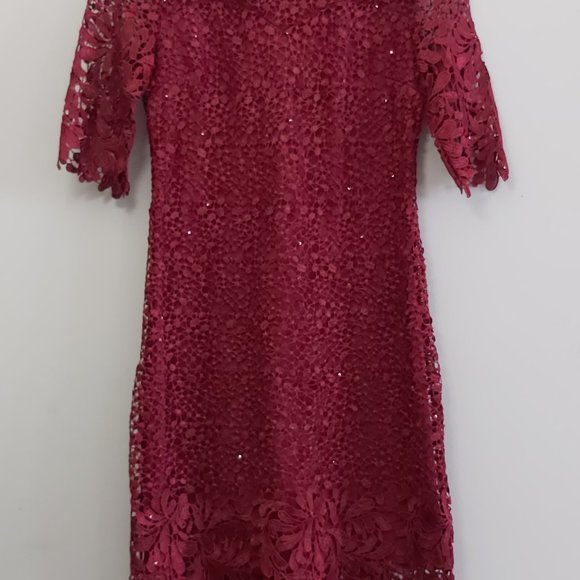 Burgundy 3/4 Sleeve Crochet Lace Dress - Picture 7 of 14